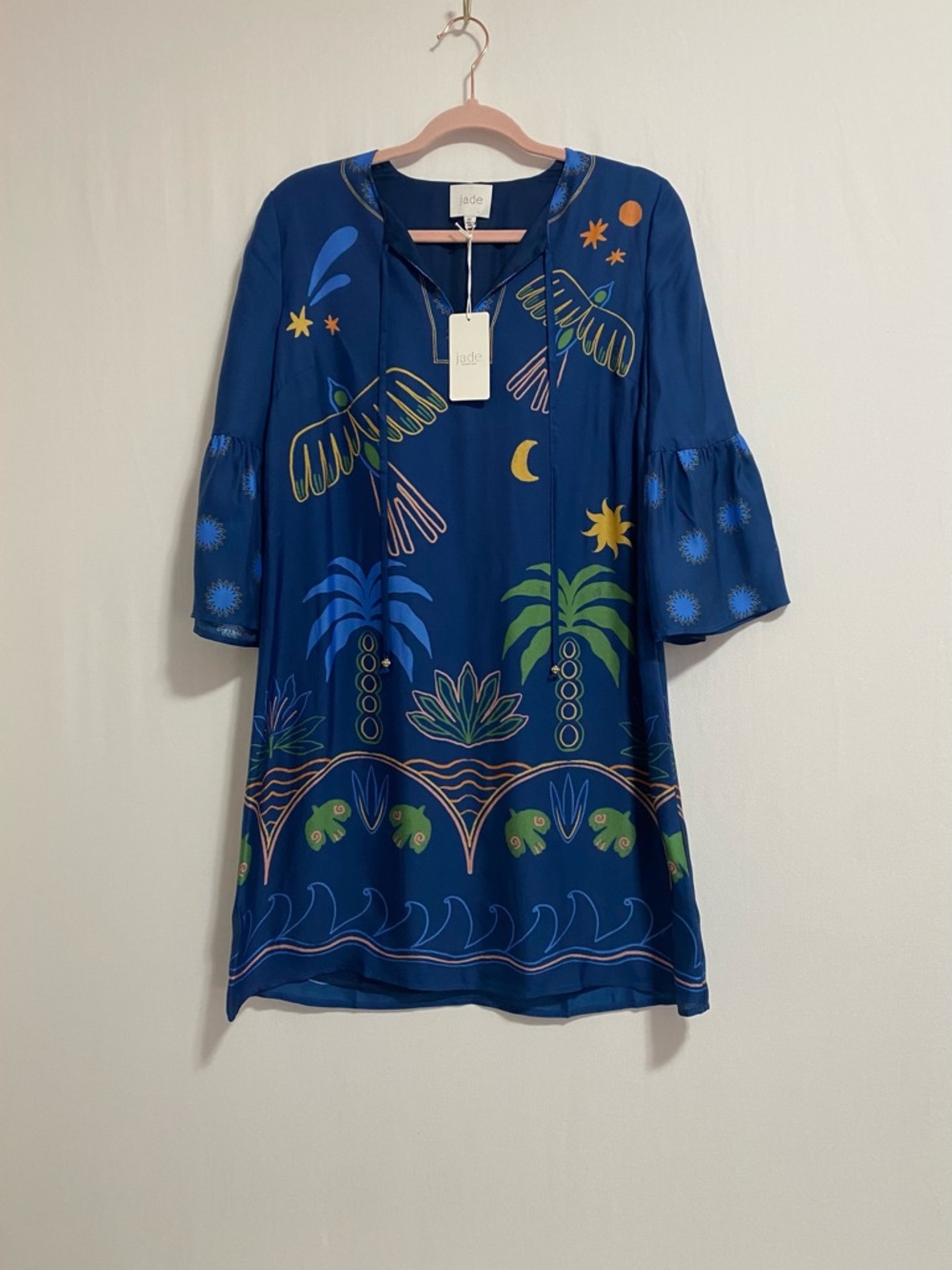 Johnny Was Deep Navy Tropical Motif Mini Dress with Multicolor Prints